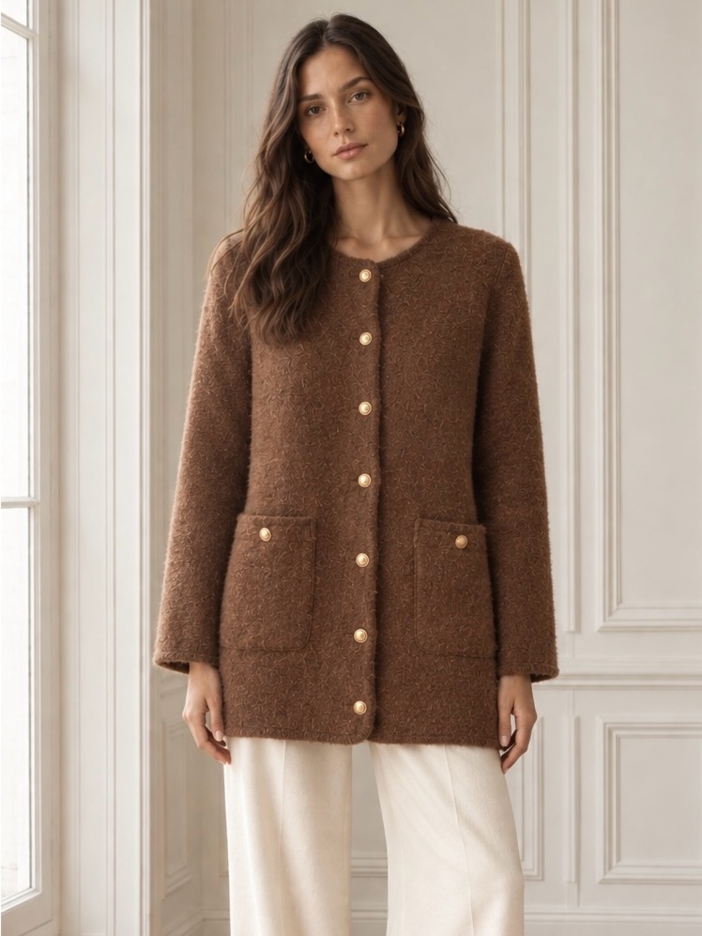 Much More Wool Alpaca Cardigan Jacket Brown Caramel size Large